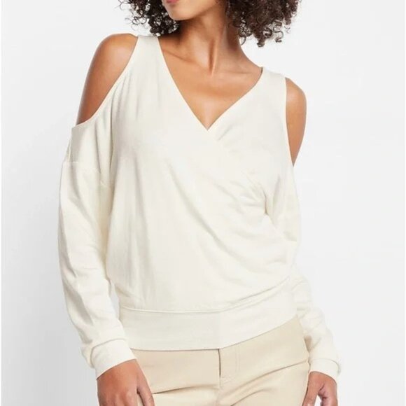 Express V-neck Faux Wrap Open Shoulder Sweatshirt Top M - Picture 1 of 4